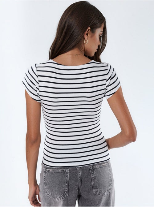 Blouse rayée en mélange de coton à col en v busem - Kiabi Blouse rayée en mélange de coton à col en v busem - Kiabi