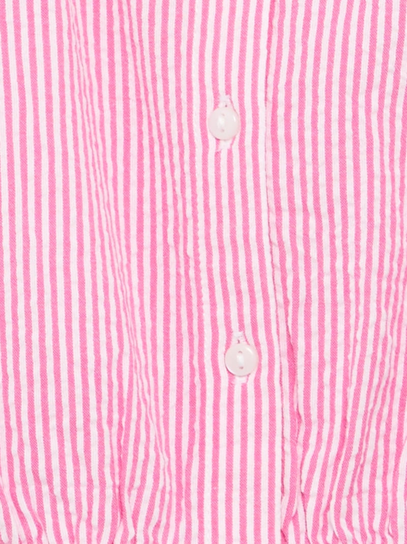 Blouse rayée en popeline en col claudine Rose - Kiabi