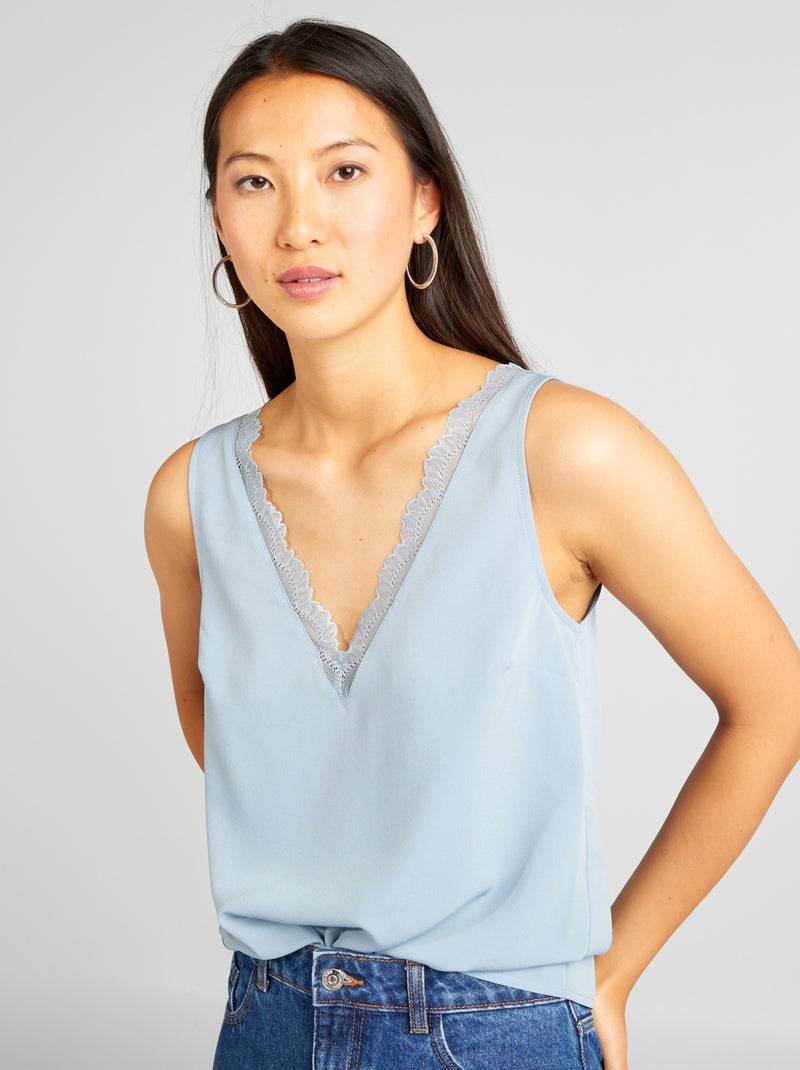 Blouse sans manches avec col en dentelle Bleu gris - Kiabi