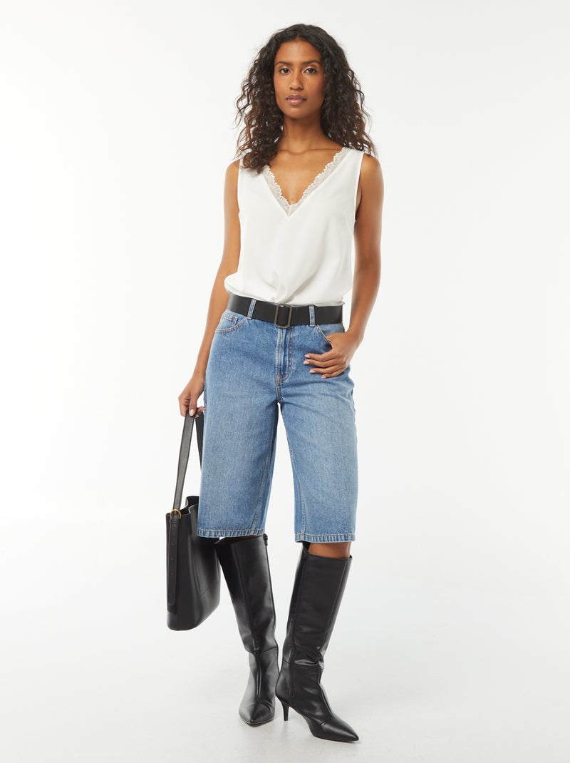 Blouse sans manches avec encolure en dentelle Blanc - Kiabi