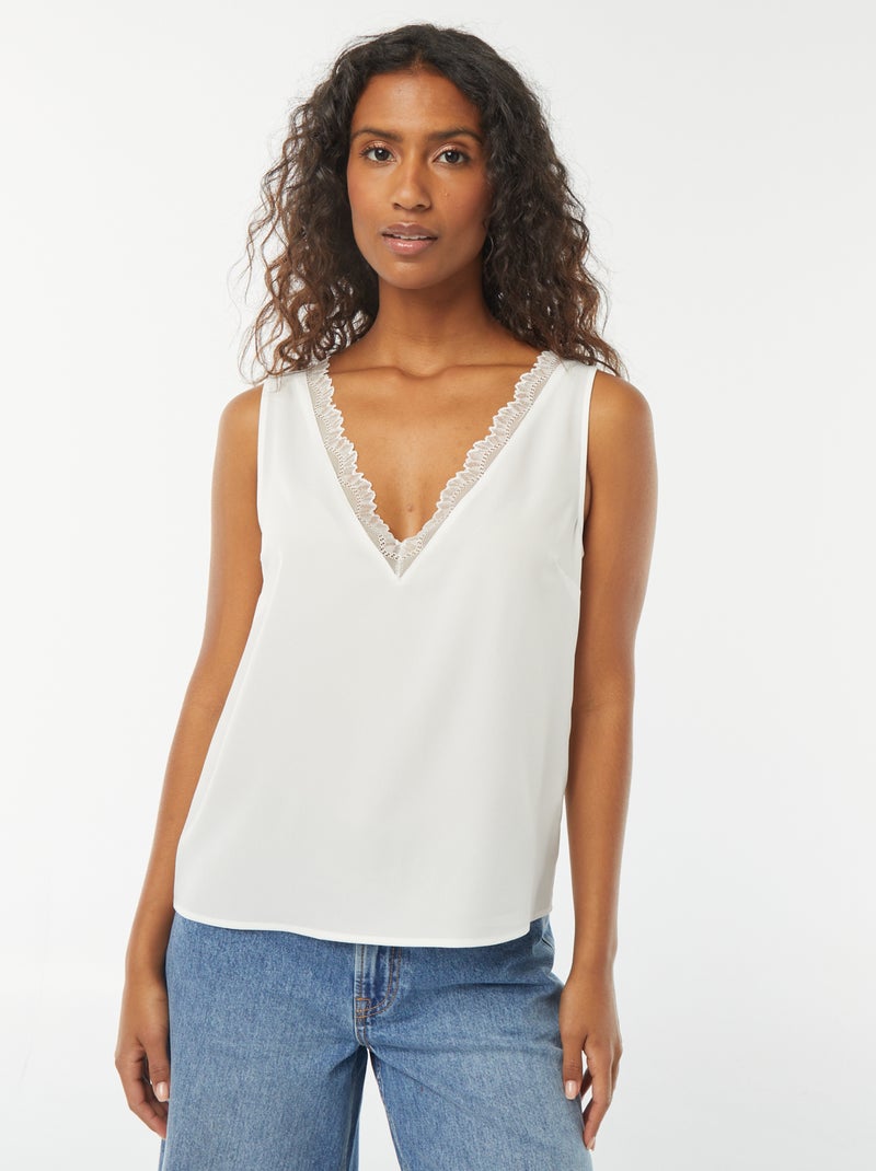 Blouse sans manches avec encolure en dentelle Blanc - Kiabi