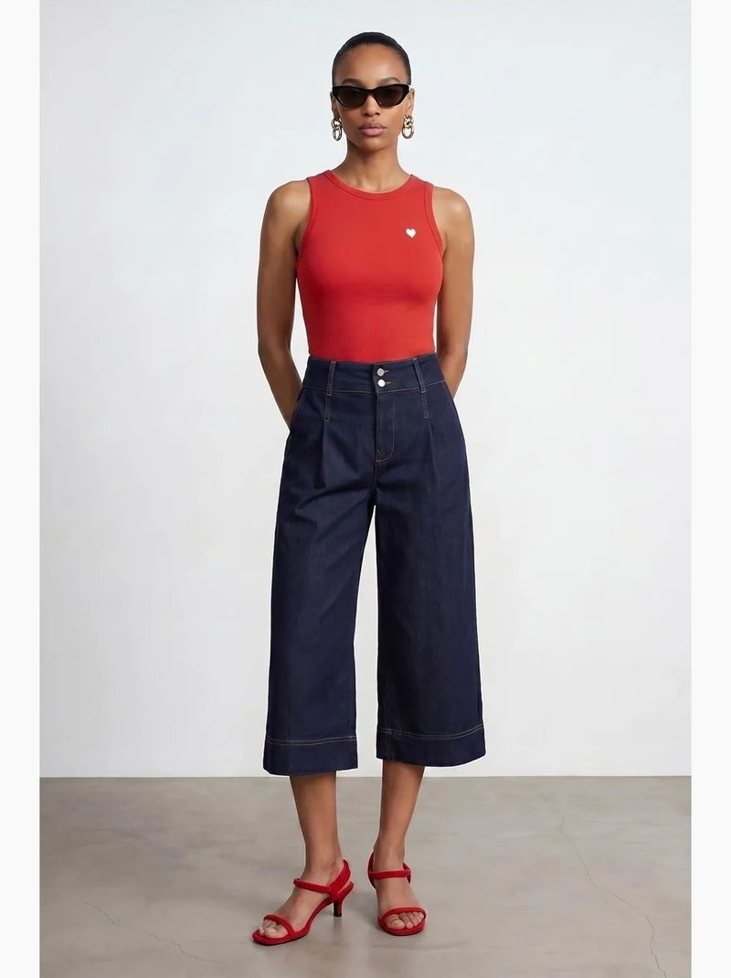 Blouse sans manches cintrée avec broderie dilvin Rouge - Kiabi
