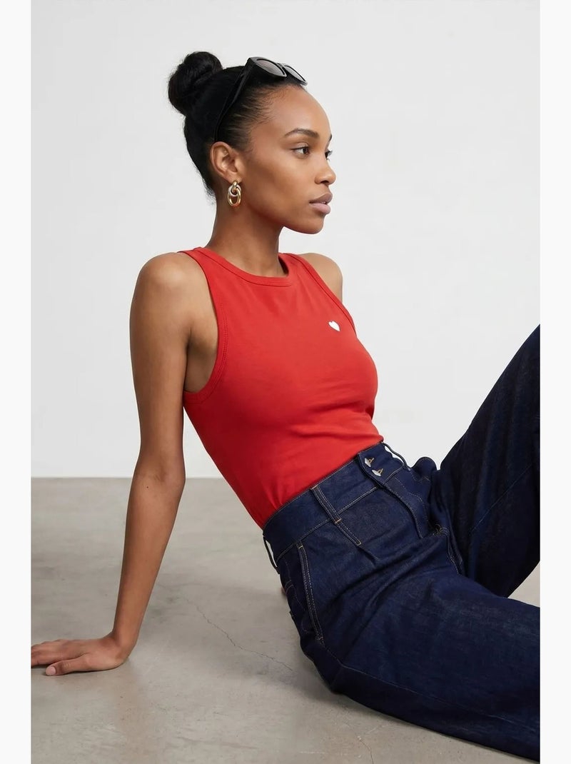 Blouse sans manches cintrée avec broderie dilvin Rouge - Kiabi