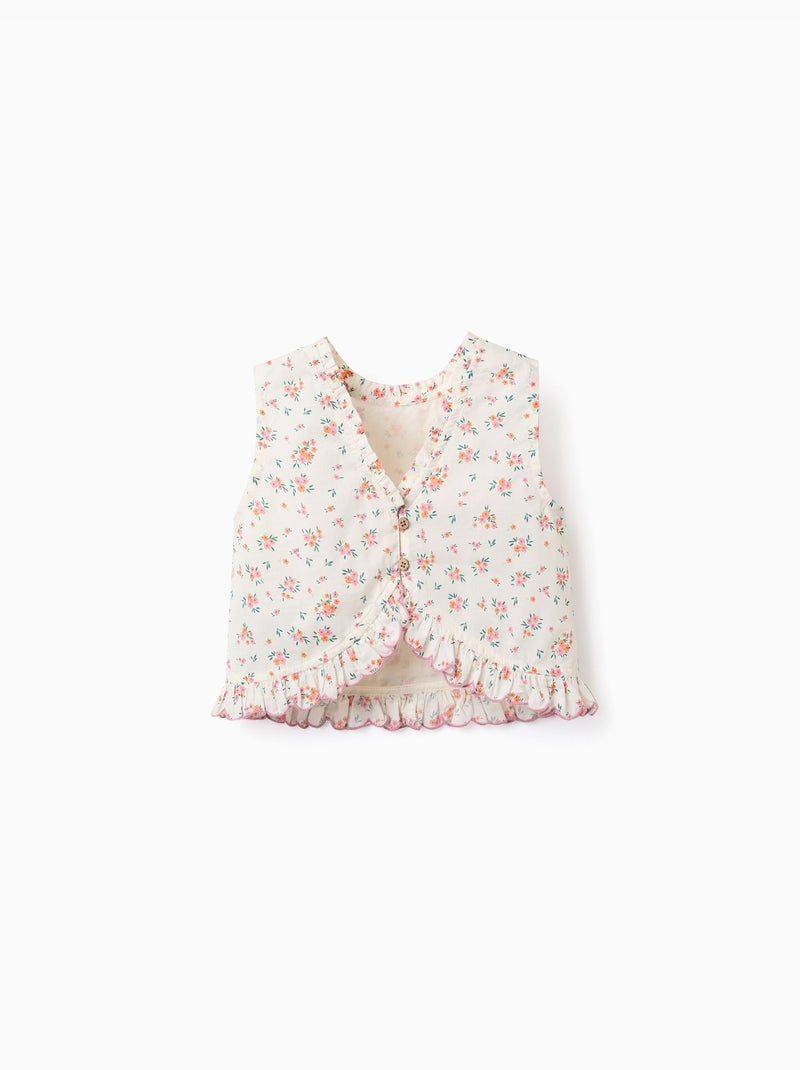 Blouse sans manches en coton avec motif floral Beige clair - Kiabi