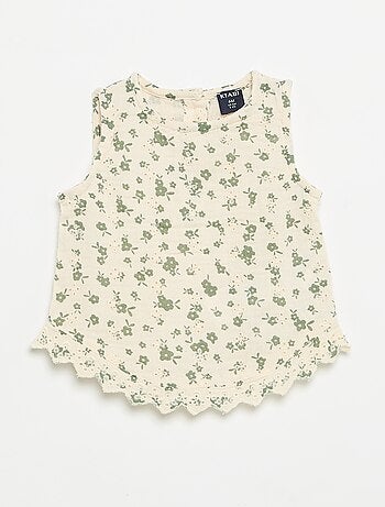Blouse sans manches en gaze de coton avec broderies anglaises