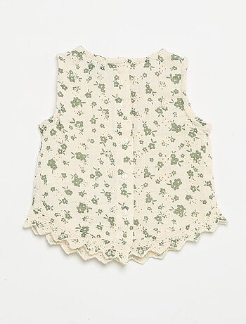 Blouse sans manches en gaze de coton avec broderies anglaises