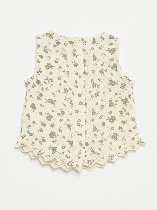 Blouse sans manches en gaze de coton avec broderies anglaises - Kiabi