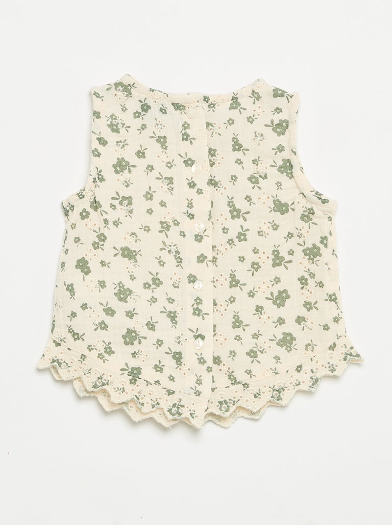 Blouse sans manches en gaze de coton avec broderies anglaises Beige - Kiabi