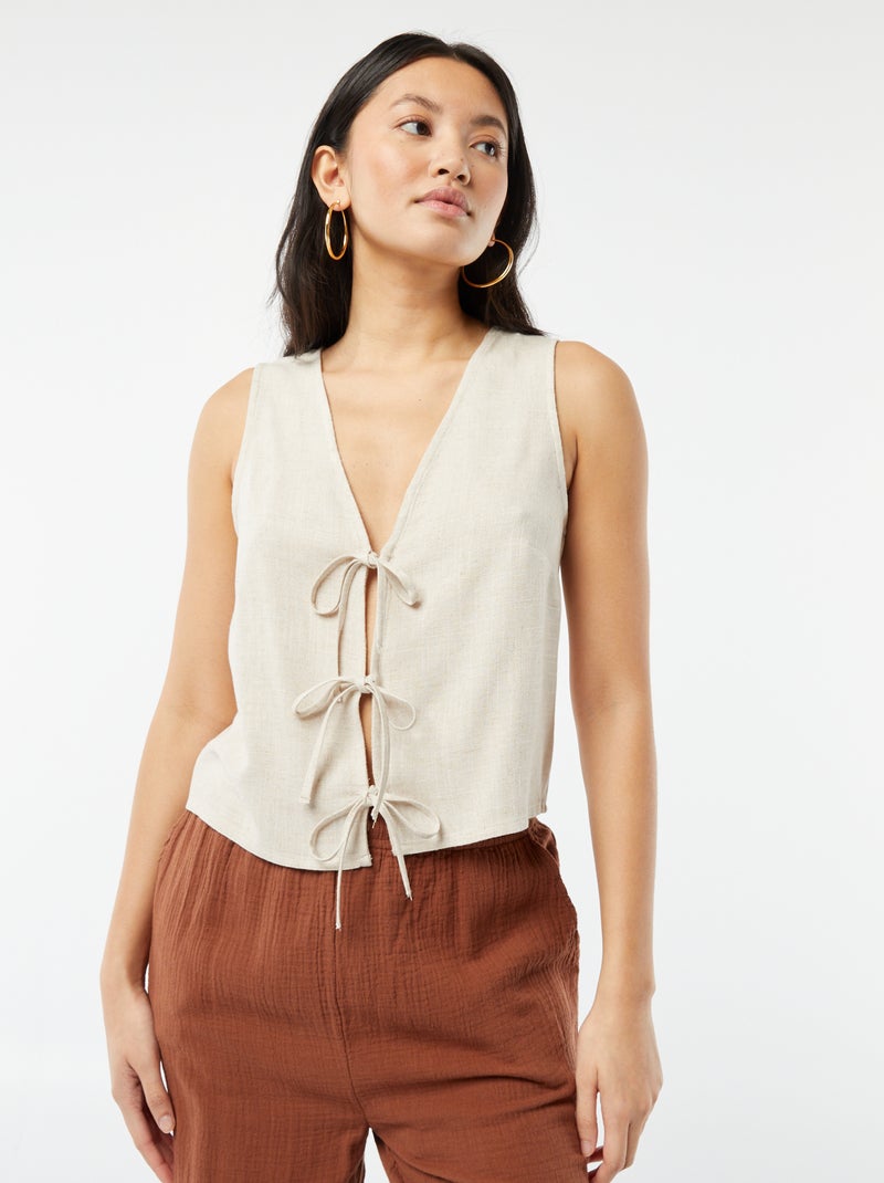 Blouse sans manches en lin mélangé BLANC - Kiabi