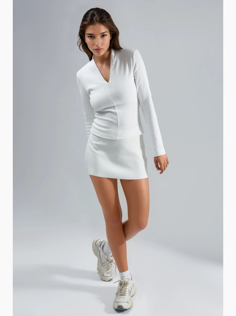 Blouse slim à manches longues avec col en v busem Blanc - Kiabi