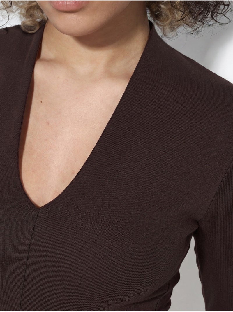 Blouse slim à manches longues avec col en v busem Marron chocolat - Kiabi