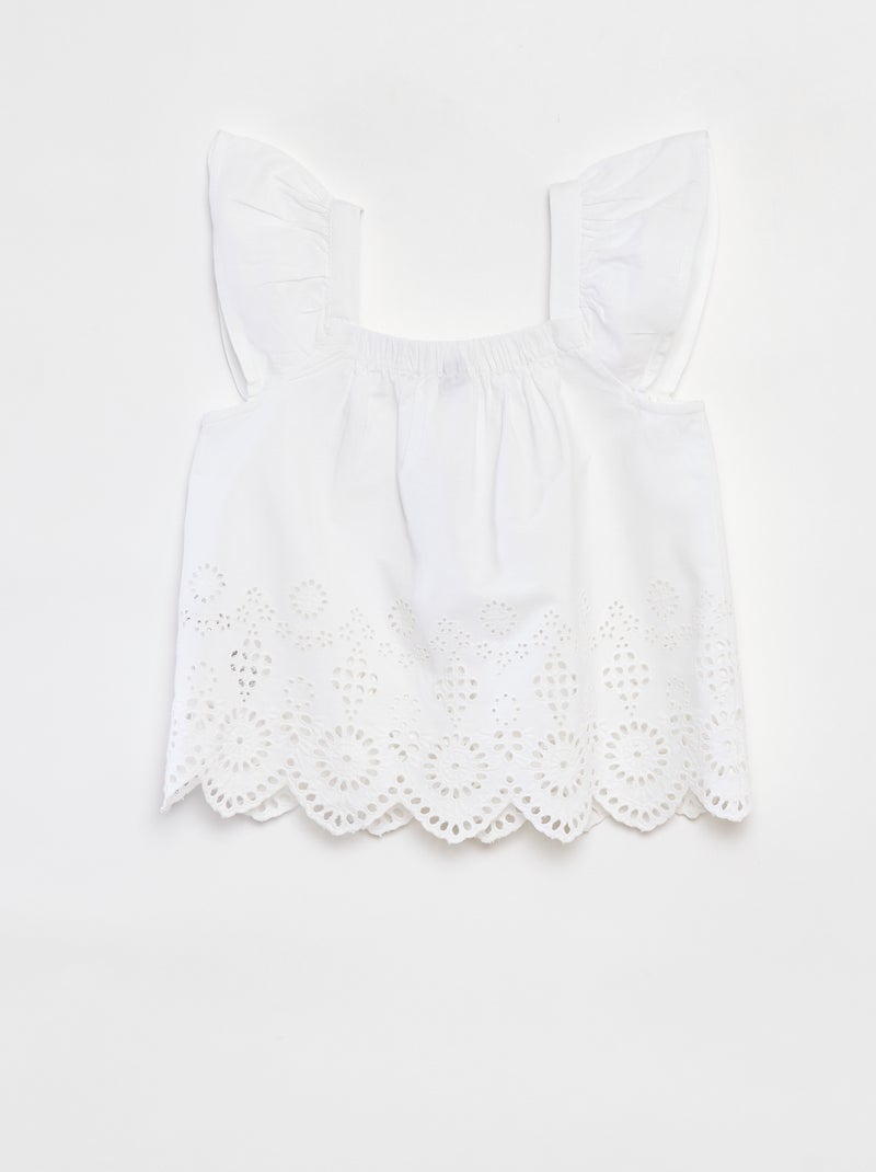 Blouse smockée avec broderie anglaise Blanc - Kiabi