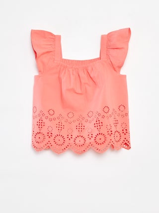 Blouse smockée avec broderie anglaise