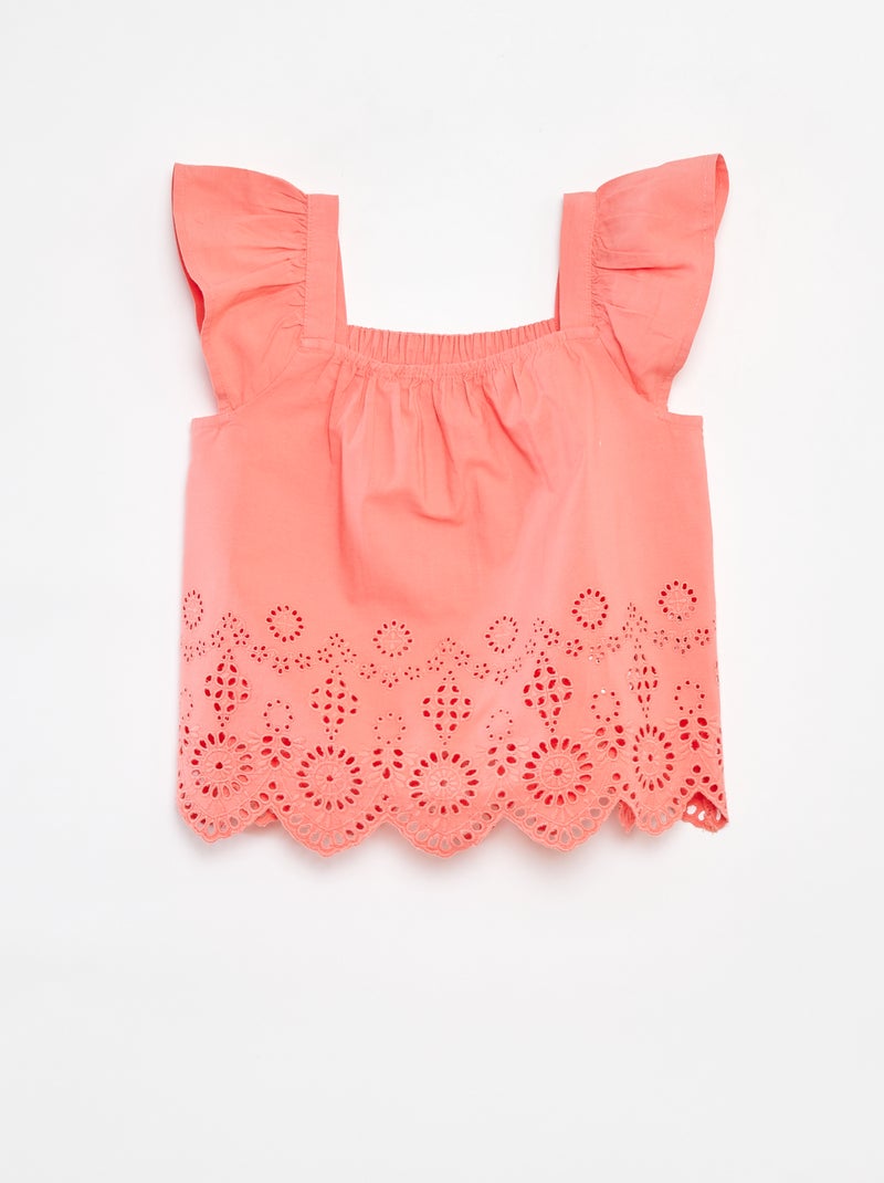 Blouse smockée avec broderie anglaise Rose - Kiabi