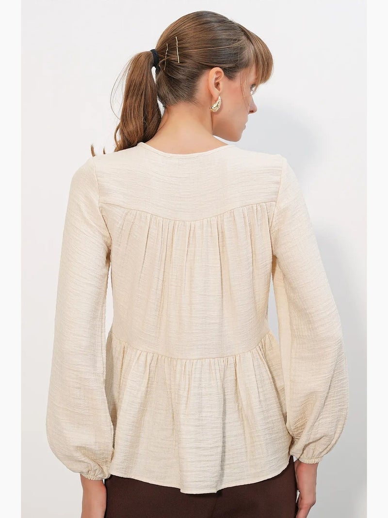 Blouse structuur met knoop voor bdart Crème - Kiabi