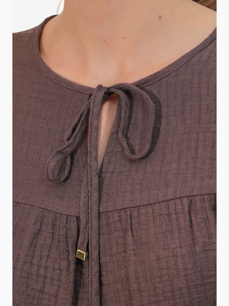 Blouse structuur met knoop voor bdart Donkerbruin - Kiabi