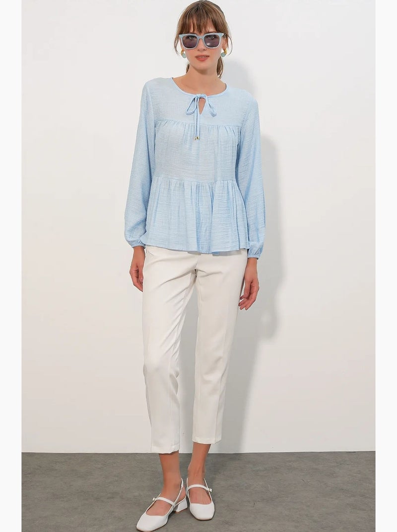 Blouse structuur met knoop voor bdart Hemelsblauw - Kiabi