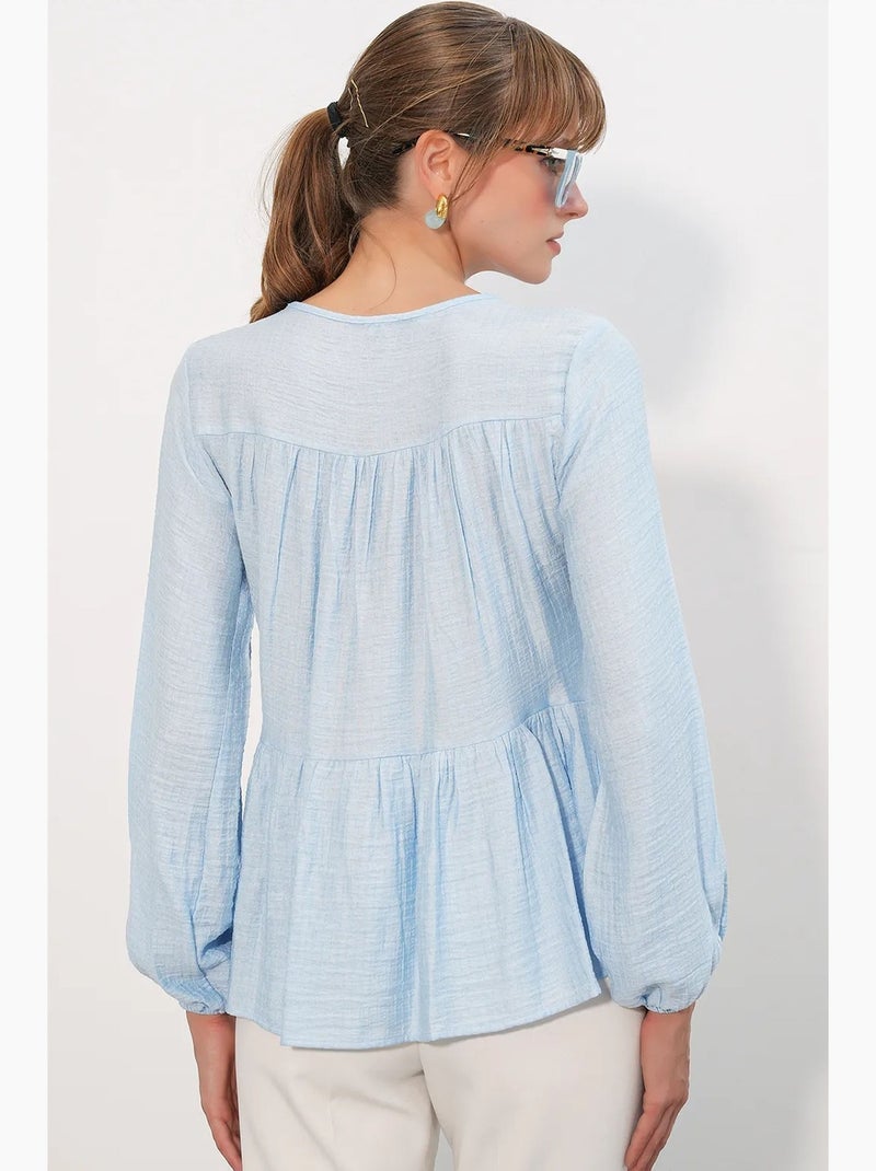 Blouse structuur met knoop voor bdart Hemelsblauw - Kiabi