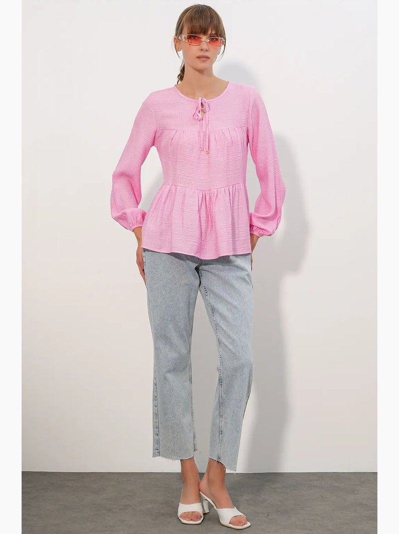 Blouse structuur met knoop voor bdart Lichtroze - Kiabi