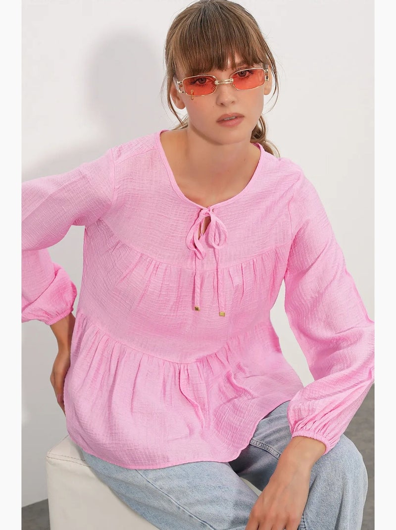 Blouse structuur met knoop voor bdart Lichtroze - Kiabi