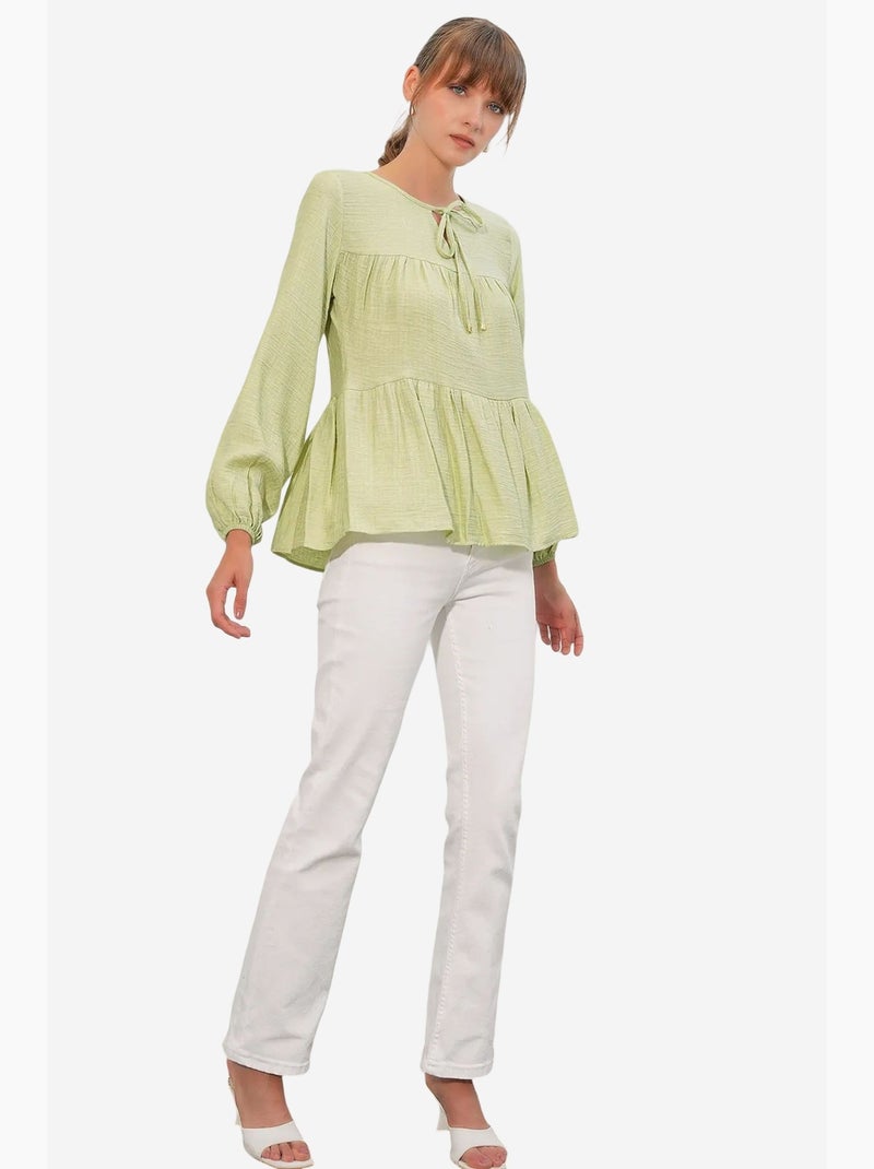 Blouse structuur met knoop voor bdart Muntgroen - Kiabi