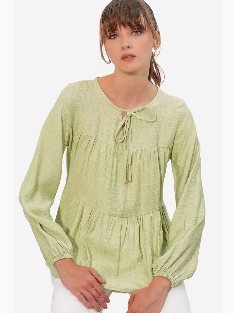 Blouse structuur met knoop voor bdart Muntgroen - Kiabi