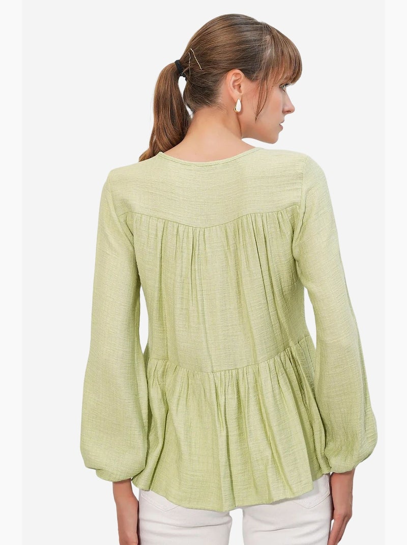 Blouse structuur met knoop voor bdart Muntgroen - Kiabi