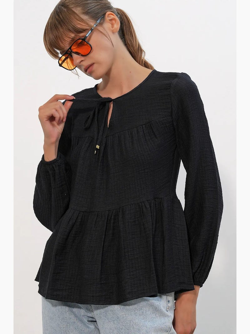 Blouse structuur met knoop voor bdart Zwart - Kiabi