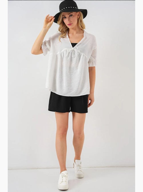 Blouse structuur v-hals met strik bdart - Kiabi