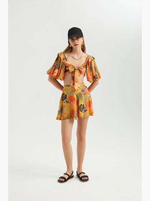 Blouse sweetheart hals strik pofmouwen hiccup - Kiabi