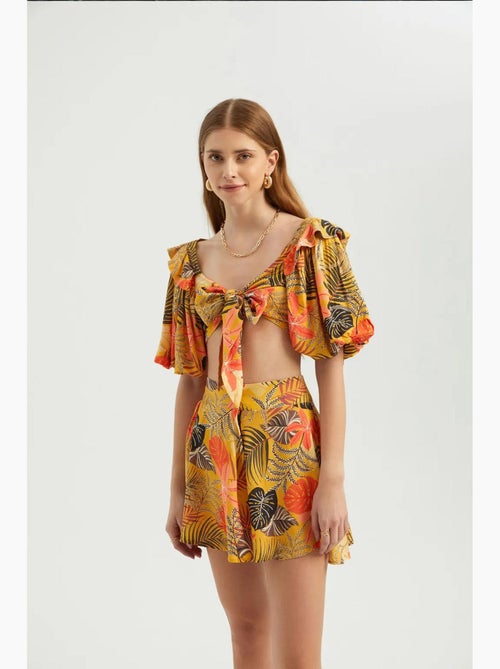 Blouse sweetheart hals strik pofmouwen hiccup - Kiabi
