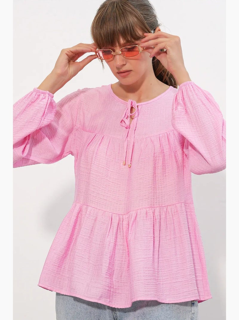 Blouse texturée à nouer devant bdart Rose clair - Kiabi