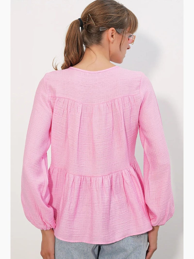 Blouse texturée à nouer devant bdart Rose clair - Kiabi