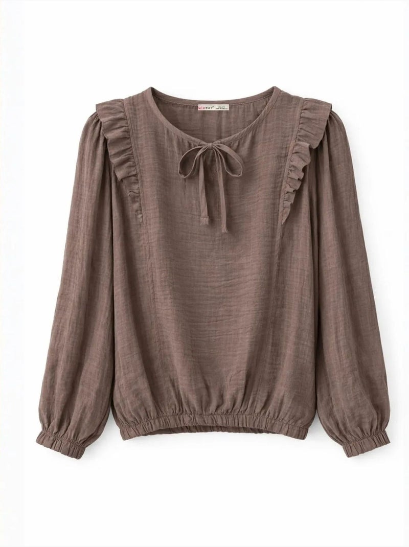 Blouse texturée à volants et col rond mixray Marron clair - Kiabi