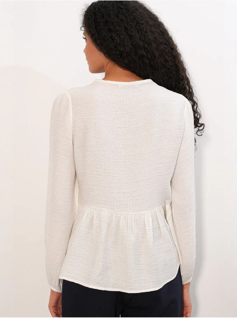 Blouse tissée à volants avec lien bdart Blanc - Kiabi
