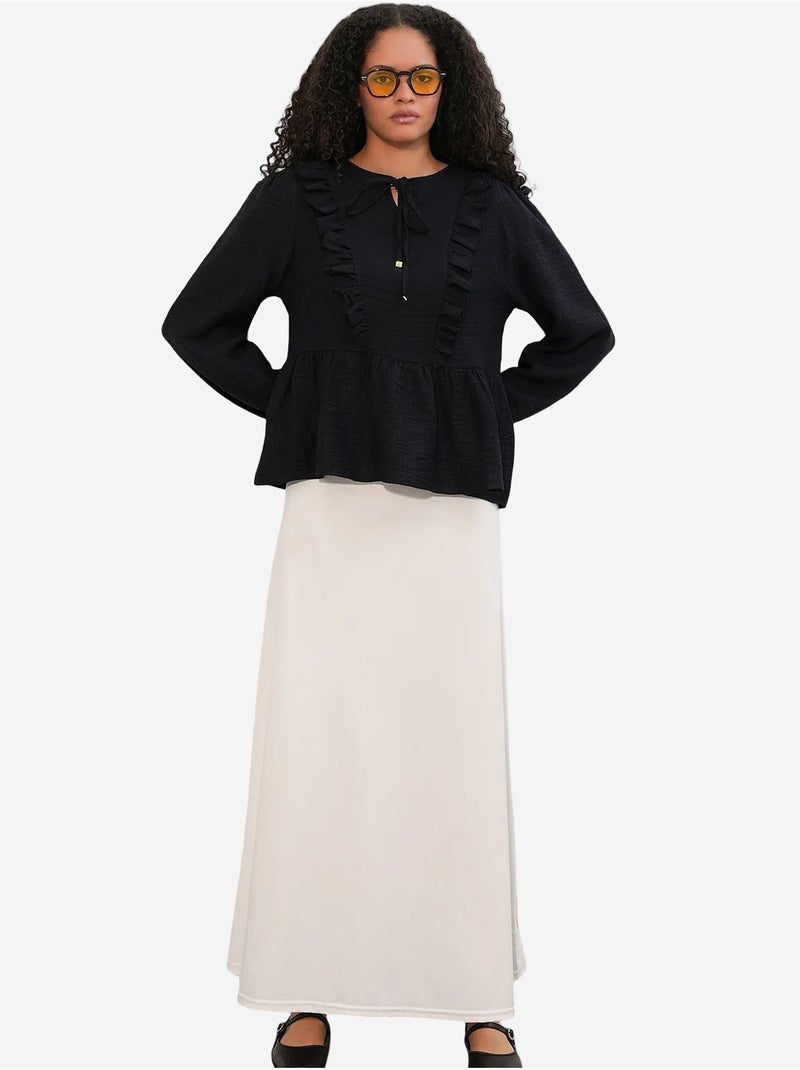 Blouse tissée à volants avec lien bdart Noir - Kiabi