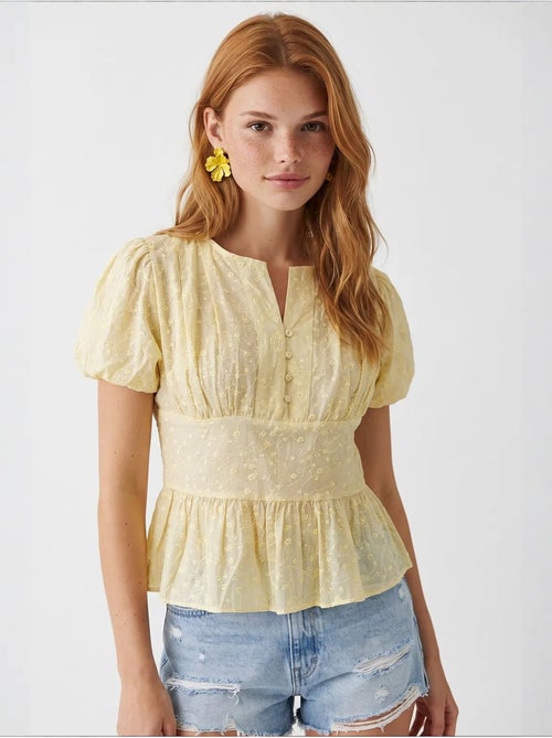 Blouse tissée brodée à col en v mixray - Kiabi