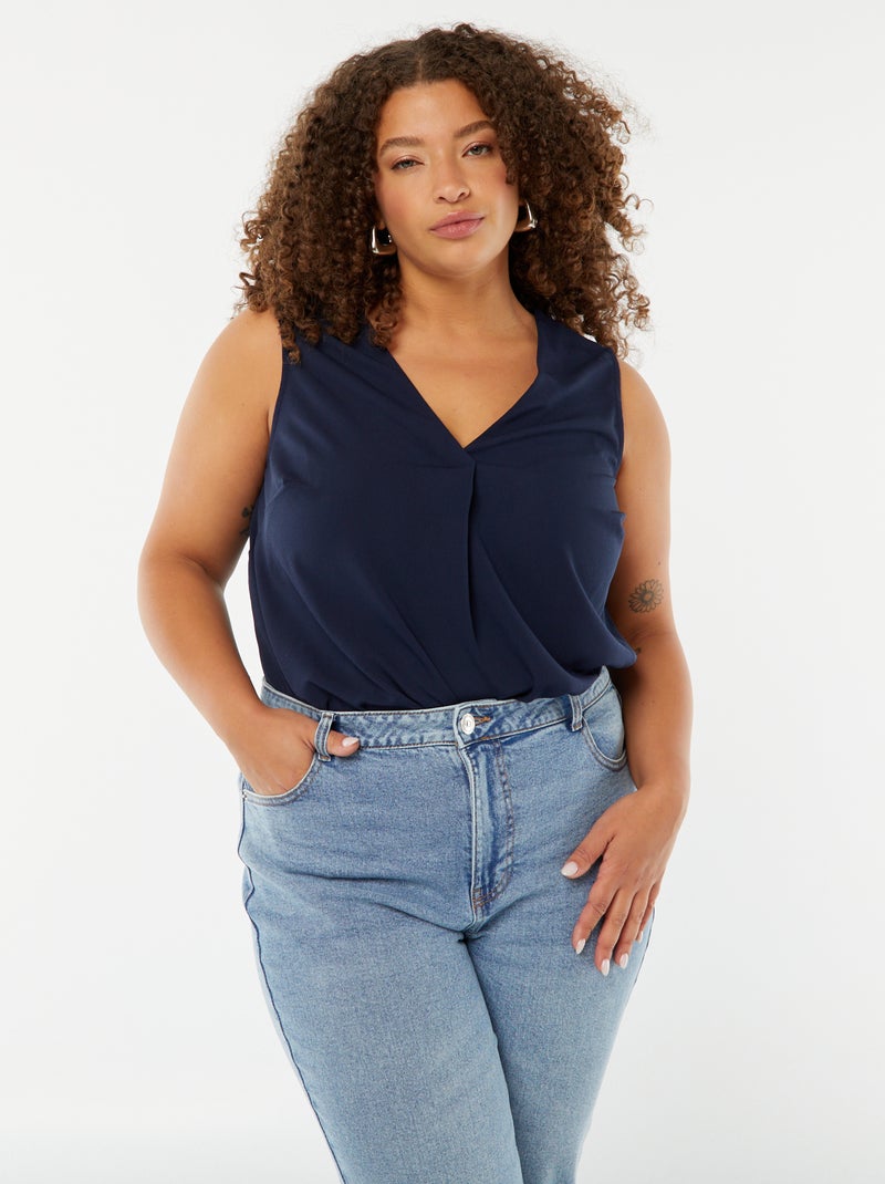 Blouse uni avec couture fantaisie au col Noir - Kiabi