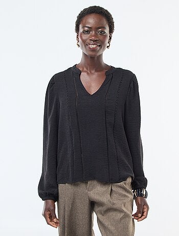 Blouse unie avec col V et broderies devant 'JDY'