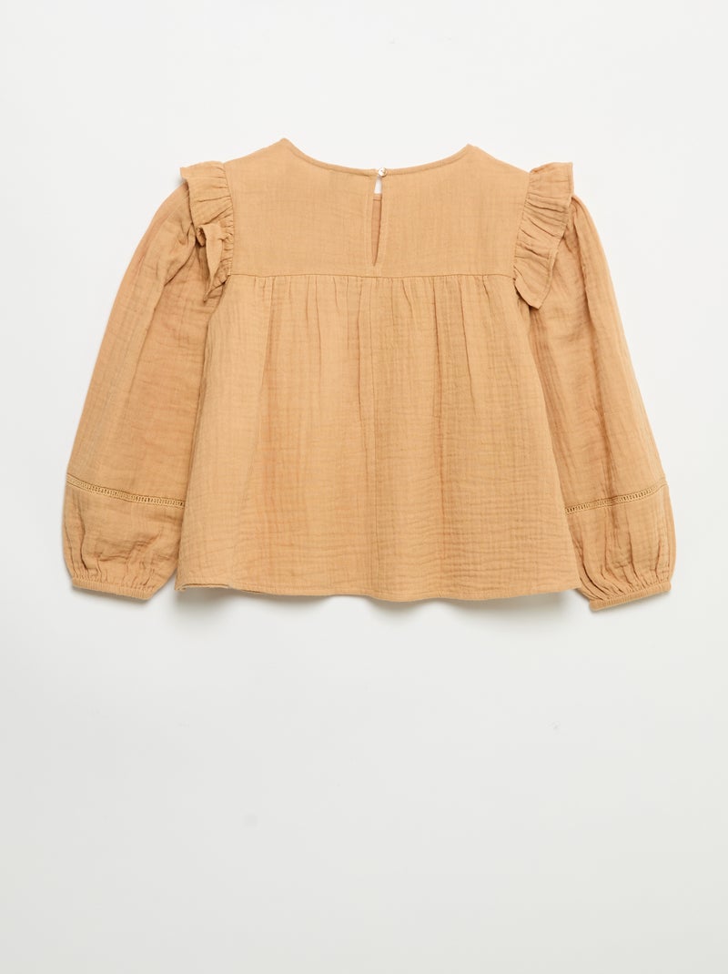 Blouse unie en gaze de coton Marron - Kiabi