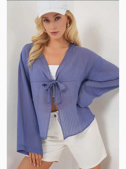 Blouse v-hals met strik bdart - Kiabi Blouse v-hals met strik bdart - Kiabi