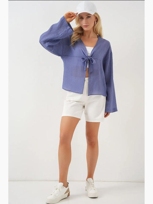 Blouse v-hals met strik bdart - Kiabi Blouse v-hals met strik bdart - Kiabi