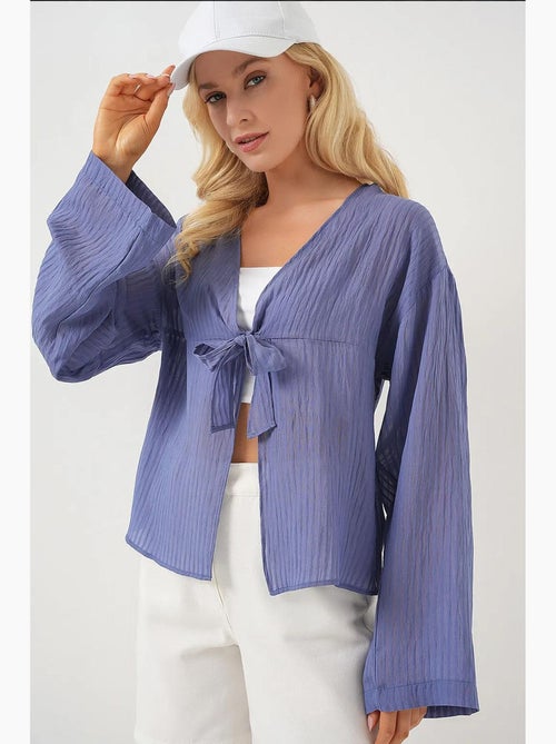 Blouse v-hals met strik bdart - Kiabi Blouse v-hals met strik bdart - Kiabi