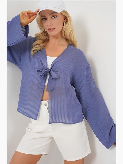 Blouse v-hals met strik bdart - Kiabi Blouse v-hals met strik bdart - Kiabi