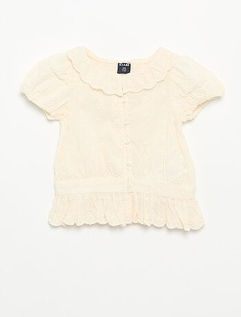 Blouse van broderie anglaise met korte mouwen