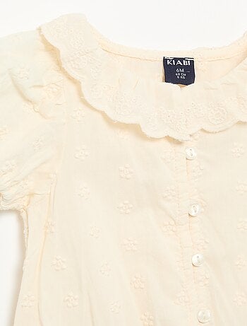 Blouse van broderie anglaise met korte mouwen