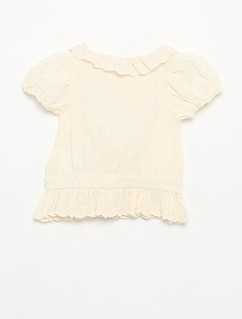 Blouse van broderie anglaise met korte mouwen