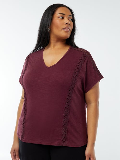 Blouse van crêpe-achtige stof met borduursel - Kiabi