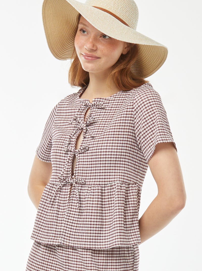 Blouse van crêpeachtige stof met striksluiting Rood - Kiabi