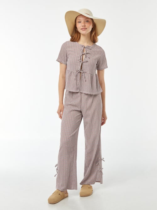 Blouse van crêpeachtige stof met striksluiting - Kiabi